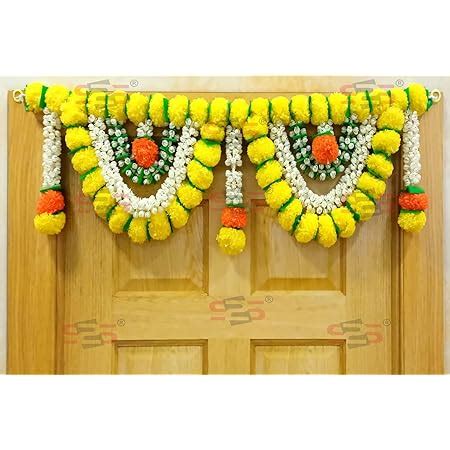 Buy S2S Artificial Marigold & Mogra Flower Triple Layered Door Toran ...