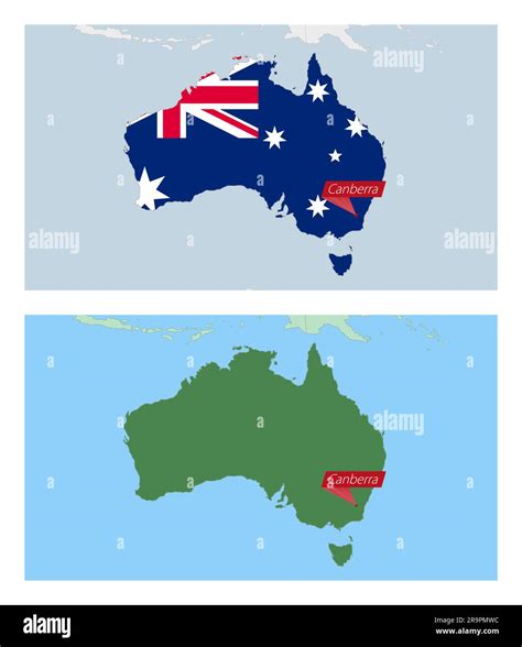 Australia map with pin of country capital. Two types of Australia map with neighboring countries ...