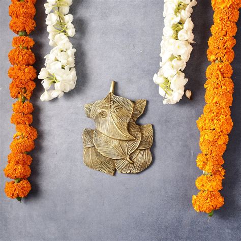 Buy Superfine Brass Leaf Ganapati Wall Hanging - 5.5 inch - Budhshiv.com