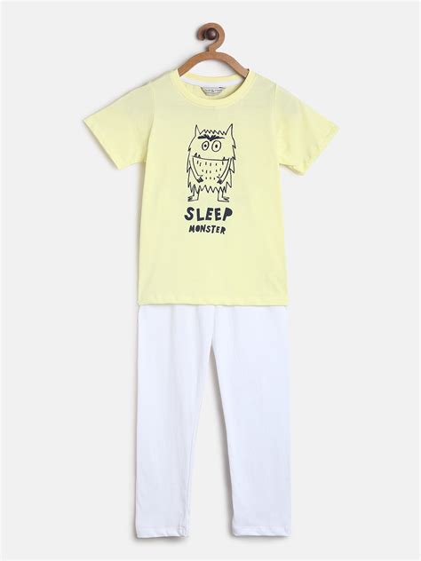 Unisex Yellow & White Printed Cotton Night Suit – Tales & Stories