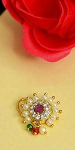 Buy JEWELOPIA Maharashtrian AD Nath Combo CZ Nose Stud Pin Traditional ...