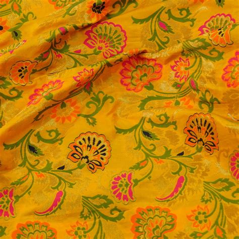 Brocade Haldi Yellow With Pink Green Blue Orange Woven Design – Sanskruti