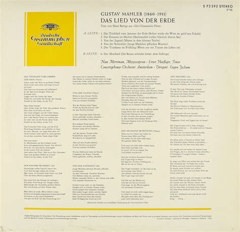 Eugen Jochum. Concertgebouw-Orchester Amsterdam. Mahler. Das Lied von ...
