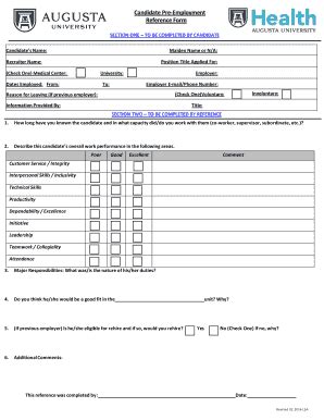 Fillable Online Candidate Pre-Employment Reference Form Fax Email Print ...