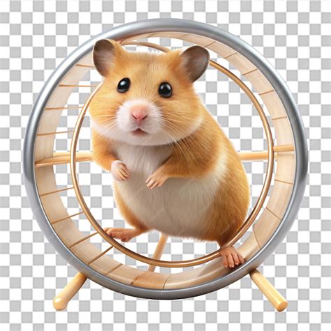Cute cartoon hamster running on a hamster wheel isolated on transparent ...