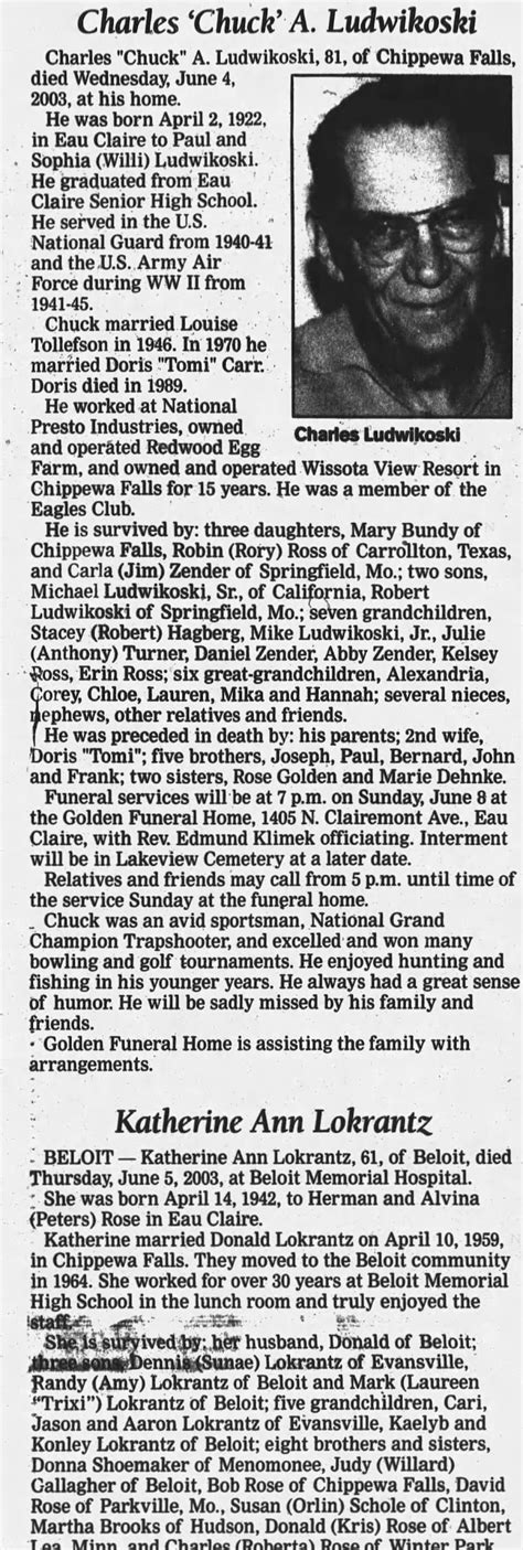 Obituary for Charles A. Ludwikoski, 1922-2003 (Aged 61) - Newspapers.com™