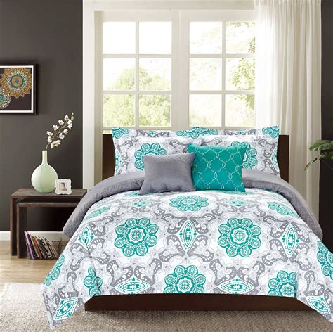 Crest Home Sunrise King Comforter 5 Pc. Bedding Set, Teal and Grey ...
