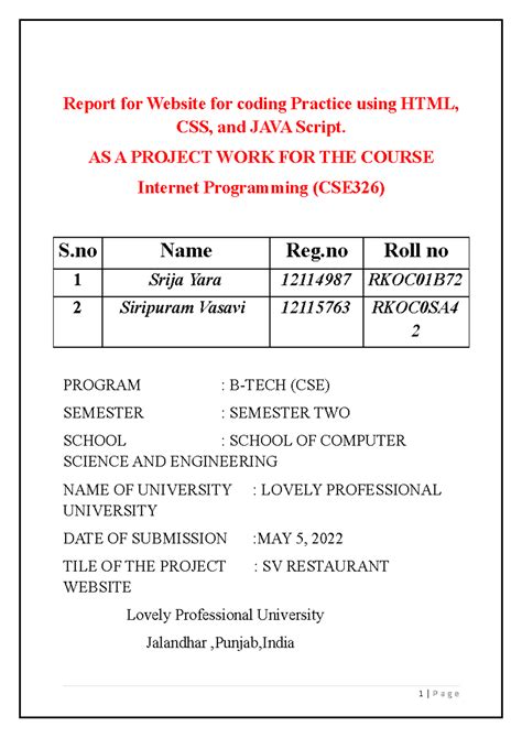 Project Report - Report for Website for coding Practice using HTML, CSS ...