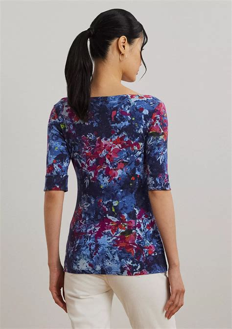 Lauren Ralph Lauren Print Stretch Cotton Boat Neck Tee | Belk