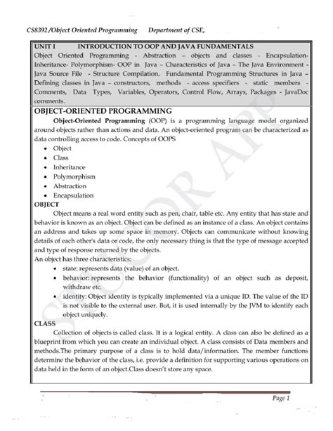 CS8392-oops Notes - CS8392 /Object Oriented Programming Department of ...