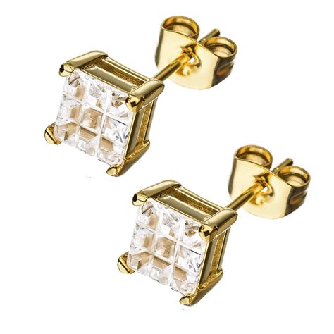 Buy Men's Stainless Steel Grid Setting Square CZ Ear Studs Online ...