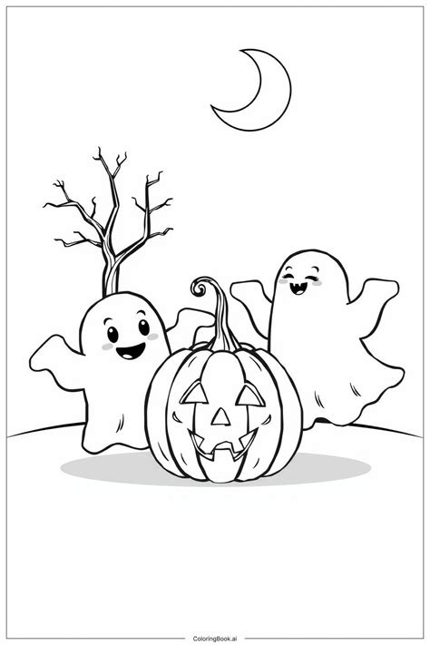 Halloween Night with Scary Ghosts Coloring Page (Free PDF&PNG Printable)
