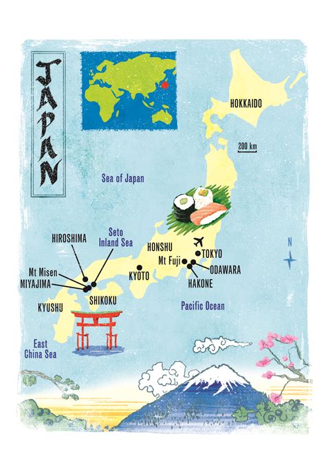Japan map by Scott Jessop, Sunday Times Travel Magazine | Japan map, Japan illustration, Japan