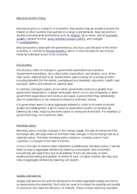 Macro-Economic Policy - Macro-Economic Policy Macroeconomics is a ...