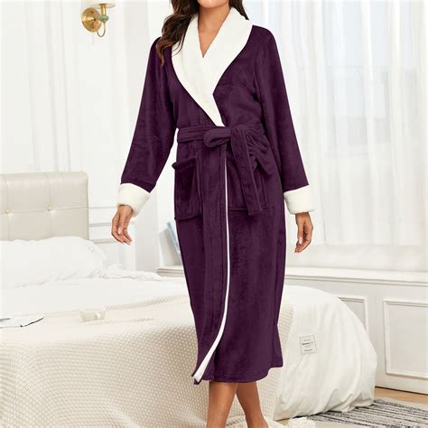 SHITINN Women's Fall/winter V Neck Solid Color Flannel Long Nightgown ...