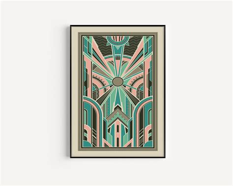Art Deco Print, Printable Art, Art Deco, Pink Green Print, Pink Art ...