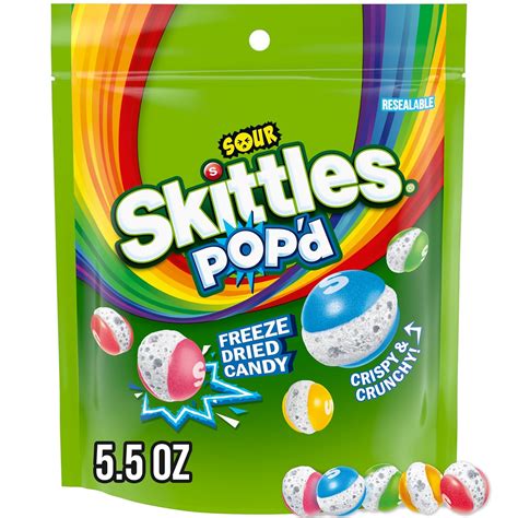 Amazon.com : Skittles POP'd Sour Freeze Dried Candy, 5.5 Oz Resealable ...