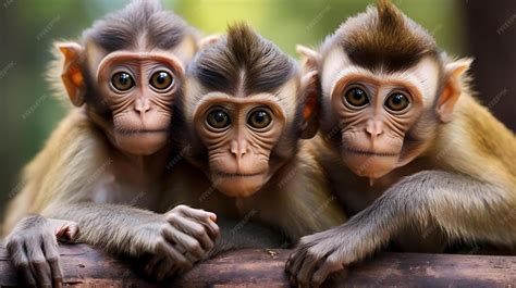 Premium AI Image | A group of monkeys with their eyes open and looking ...