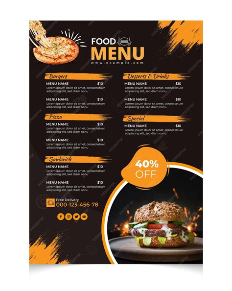 Cartaz do menu do restaurante com modelo de impressão de comida | Vetor ...