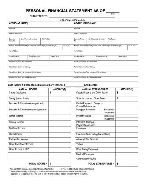 Personal Financial Statement Template Word