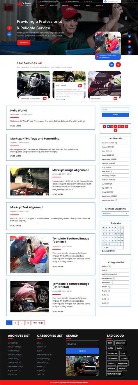 Free Mechanic WordPress Theme For Autoparts Repairing