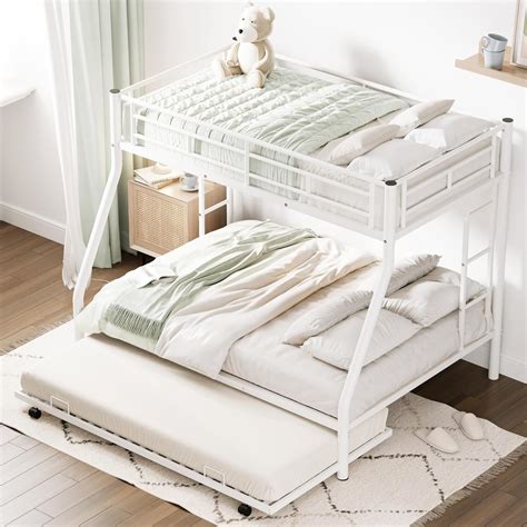 Merax Twin Over Full Bunk Bed with Trundle,Triple Bunk Beds, Sturdy ...