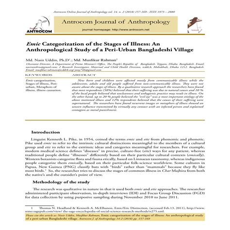 Emic Categorization of the Stages of Illness: An Anthropological Study of a Peri-Urban ...