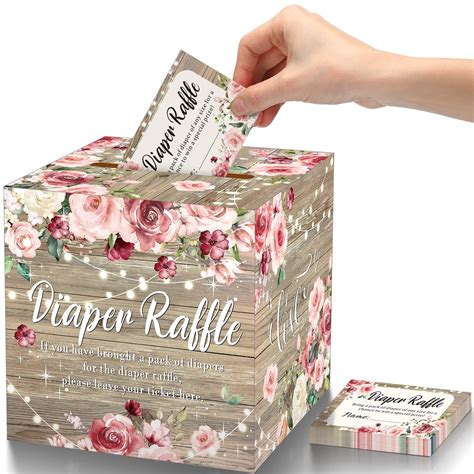 Buy 50 Pieces Floral Diaper Raffle Tickets with Diaper Raffle Card Box ...