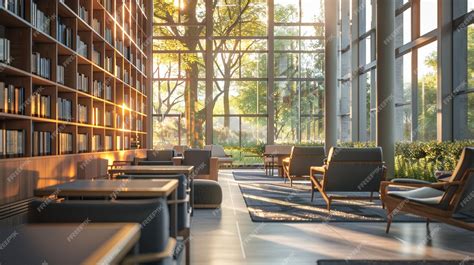 Premium Photo | Modern University Library Study Area with Bookshelves ...