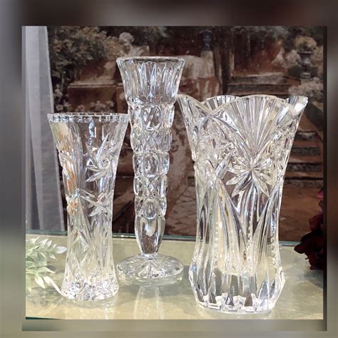 Crystal Cut Glass Vases / Vintage Glass Flower Vases / Etched Crystal ...
