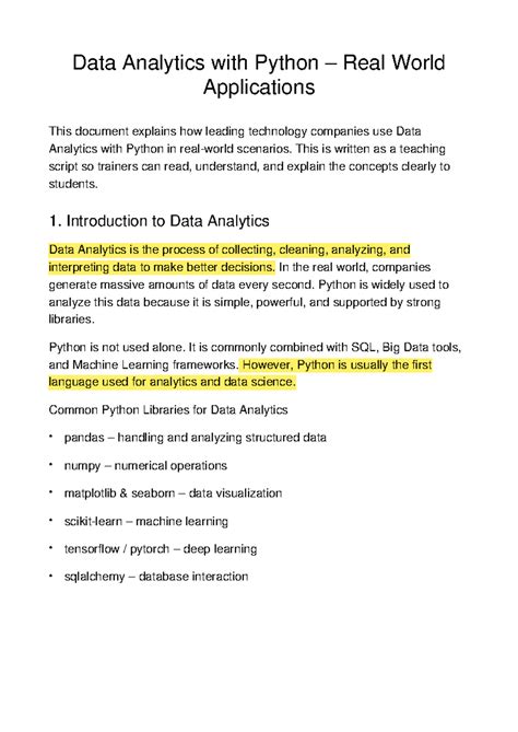 Data Analytics with Python: Real-World Applications and Insights - Studocu