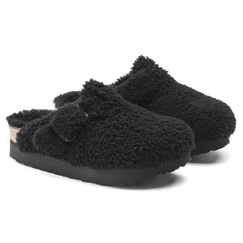 Boston Big Buckle Flex Platform Shearling Teddy Black | BIRKENSTOCK