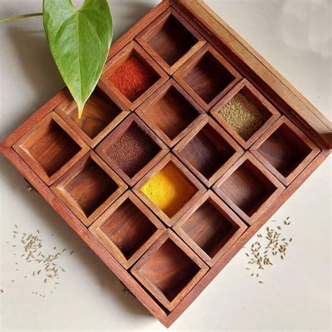Buy THEHEARTWILL Sheesham Wooden Masala Dabba Spice Jar with Glass Top ...