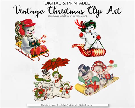 Vintage Christmas Clipart Retro Christmas PNG Clip Art Junk Journal ...