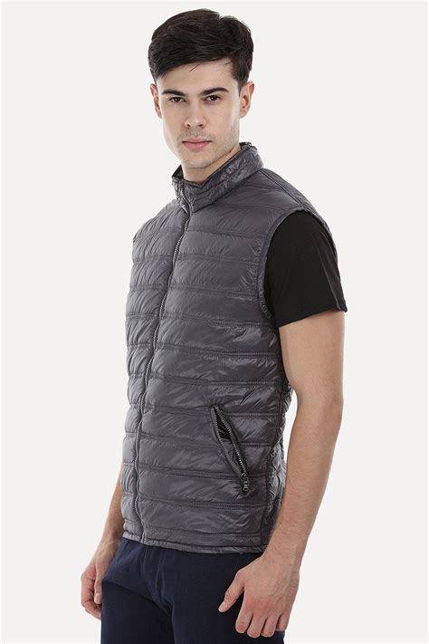 Buy Online Padded Grey Sleeveless Jacket for Men - Zobello