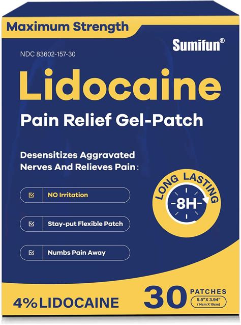 Amazon.com: Sumifun 4% Lidocaine Pain Relief Patches 30 Count Maximum Strength Numbing Gel Patch ...