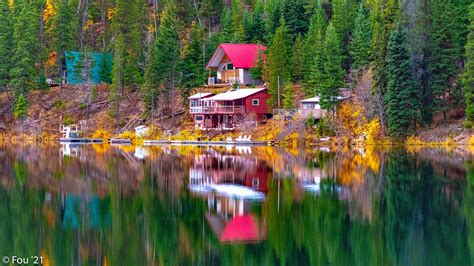 Download wallpaper 3840x2160 house, trees, coast, lake, reflection ...