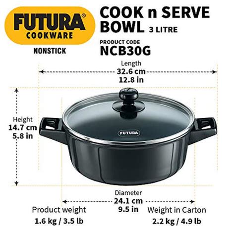 Futura Non-Stick Cook N Serve Bowl with Glass Lid, 3 Litres – Agromech