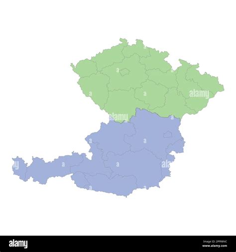 High quality political map of Austria and Czech republic with borders of the regions or ...