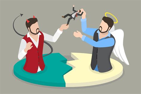 3D Isometric Flat Conceptual Illustration of Opposite Forces, Good and ...