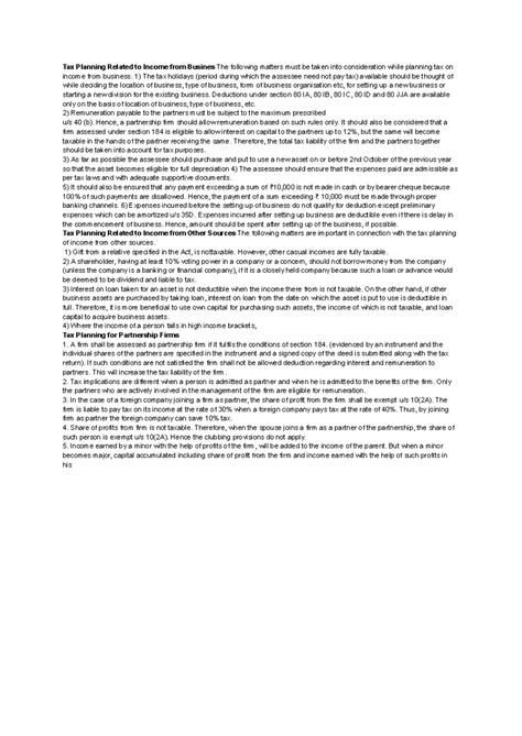 Ctp 8 - Short note - Tax Planning Related to Income from Busines The ...