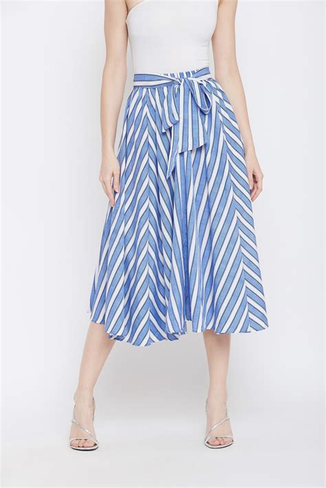 Women Skirts Stripes A- Line Midi Skirt for Ladies Knee Length Skirts ...