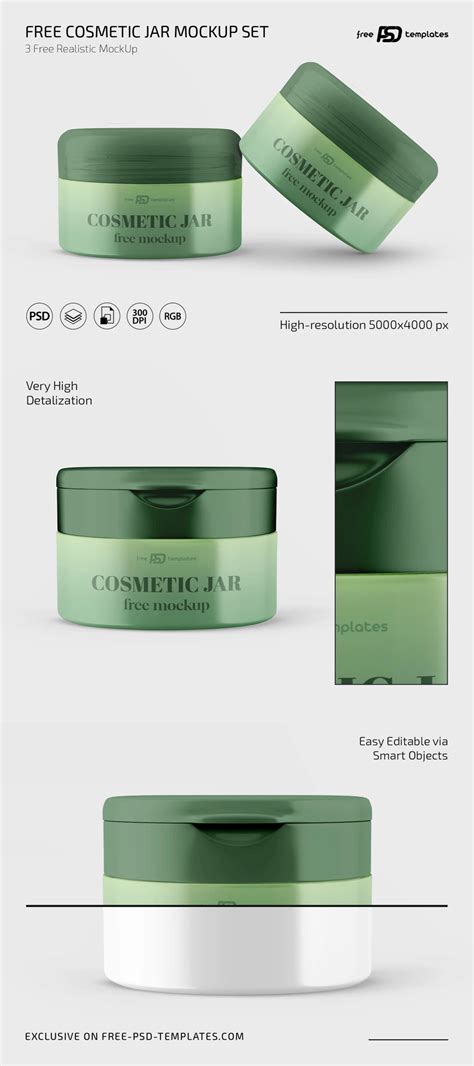 Free Cosmetic Jar PSD Mockup Set for Photoshop