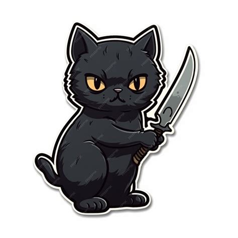 Premium AI Image | A black cat holding a knife in his paws.