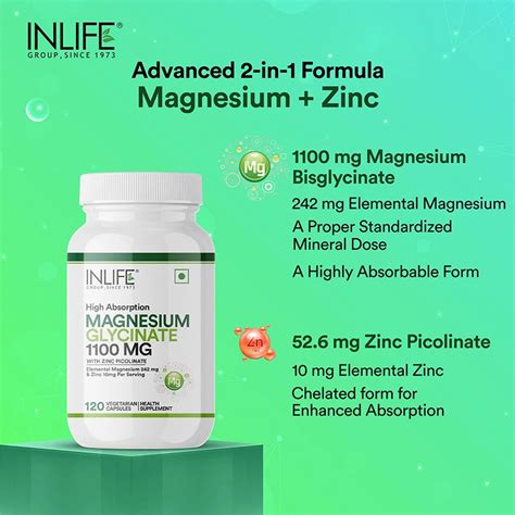 Inlife Magnesium Glycinate with Zinc – 1100 mg Magnesium Glycinate & 50 ...
