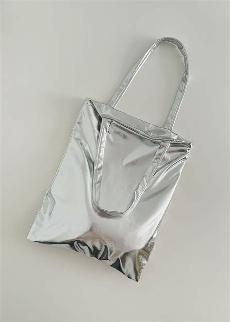 Silver Metallic Tote Bag Bridesmaid Bag Metallic Shoulder Bag Shopper ...