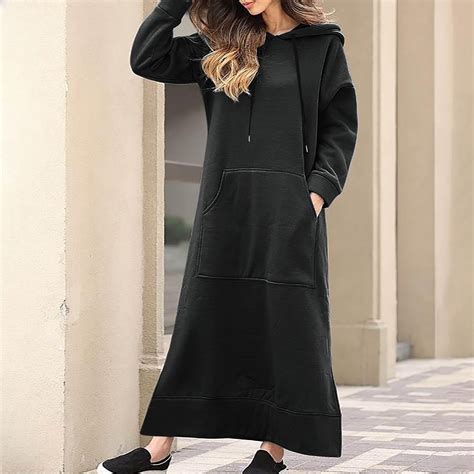 Hvyesh Women's Casual Hoodies Long Dress Plus Size Long Sleeve Split ...