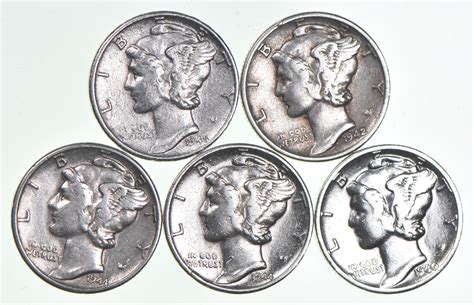 High Grade Lot 1945 1942 1944 1944 1940 Mercury Dime Collection ...