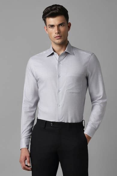 Buy Men Grey Classic Fit Textured Full Sleeves Formal Shirt Online ...