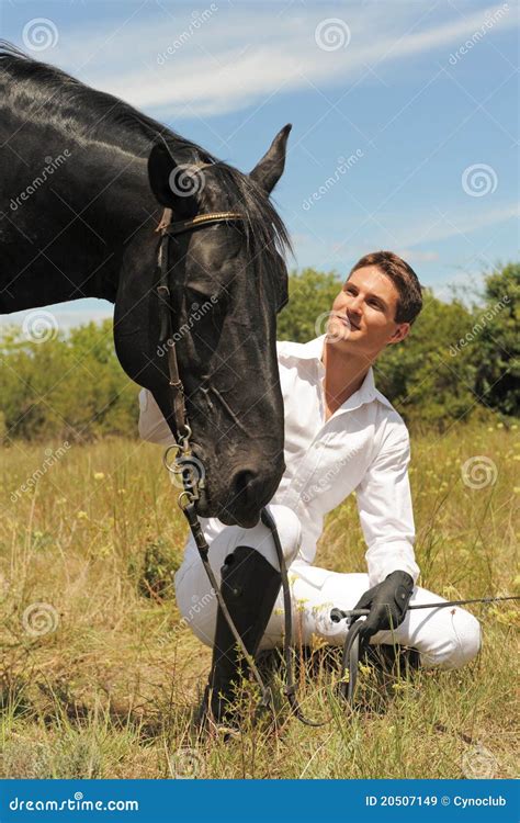 Young man and horse stock image. Image of smiling, riding - 20507149